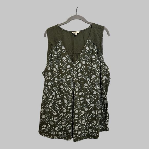 Lucky Brand Green V-Neck Tunic Bohemian Floral Embroidered Lace Tank Plus 1X - Picture 11 of 11